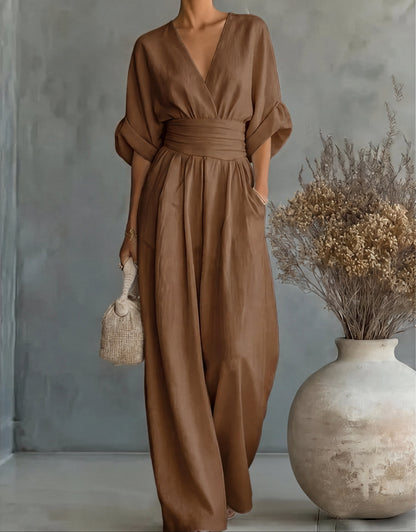 Mono Mujer Elegante Escote en V Pierna Ancha