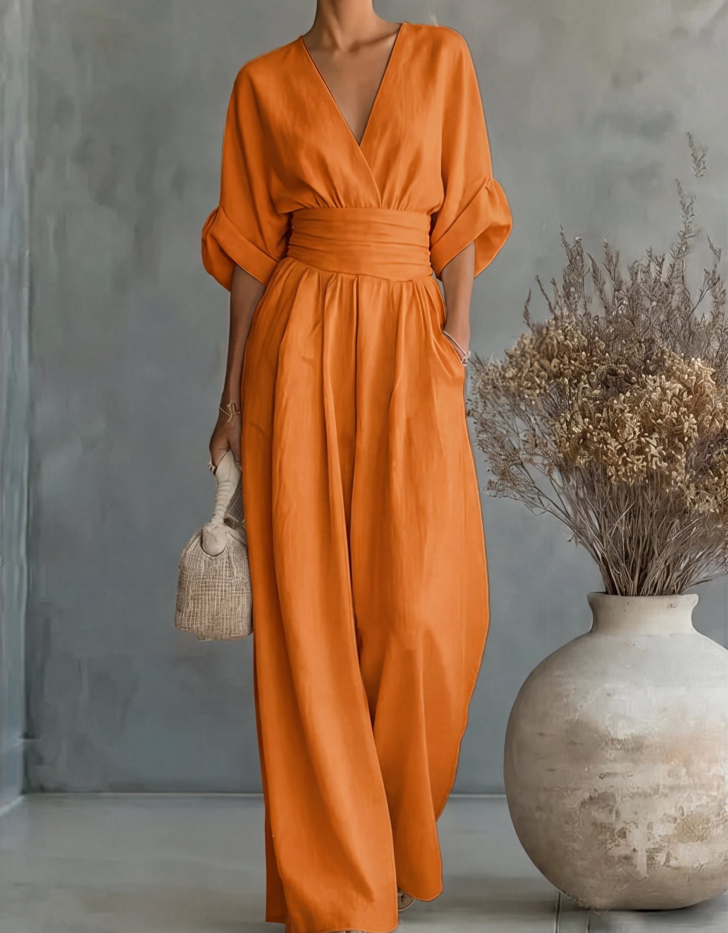 Mono Mujer Elegante Escote en V Pierna Ancha