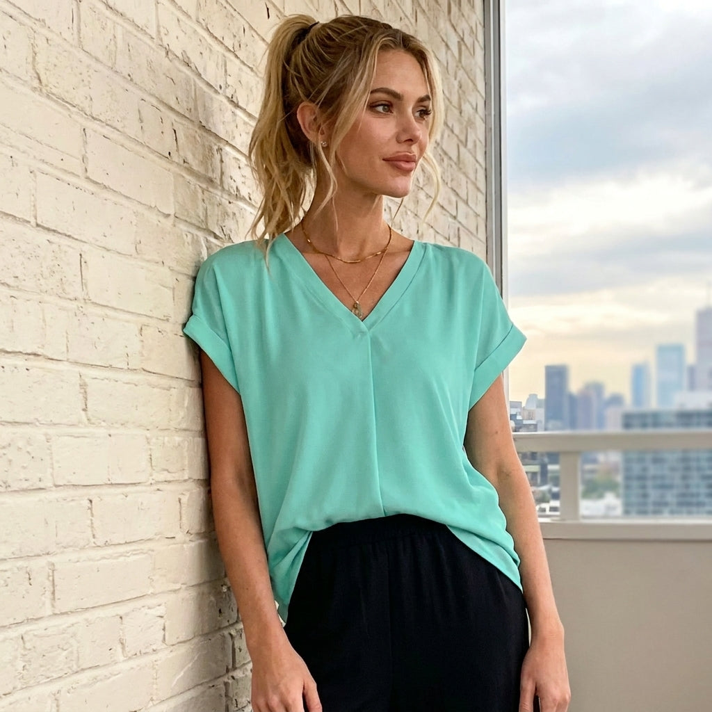Blusa Mujer con Escote en V y Espalda Plisada