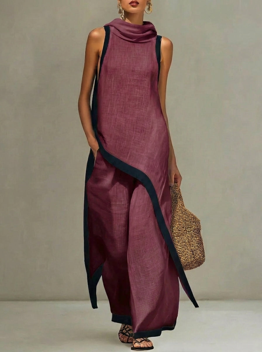 Conjunto Mujer Túnica Asimétrica y Pantalón Amplio