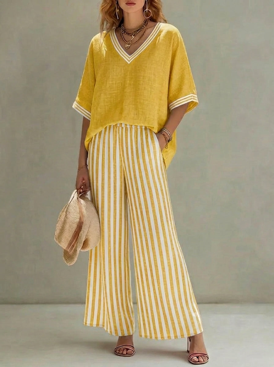 Conjunto Mujer de Rayas Ajuste Casual Elegante