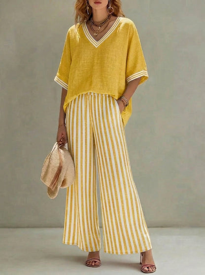 Conjunto Mujer de Rayas Ajuste Casual Elegante
