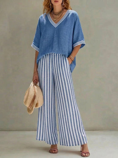 Conjunto Mujer de Rayas Ajuste Casual Elegante