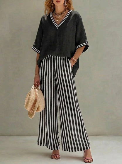 Conjunto Mujer de Rayas Ajuste Casual Elegante