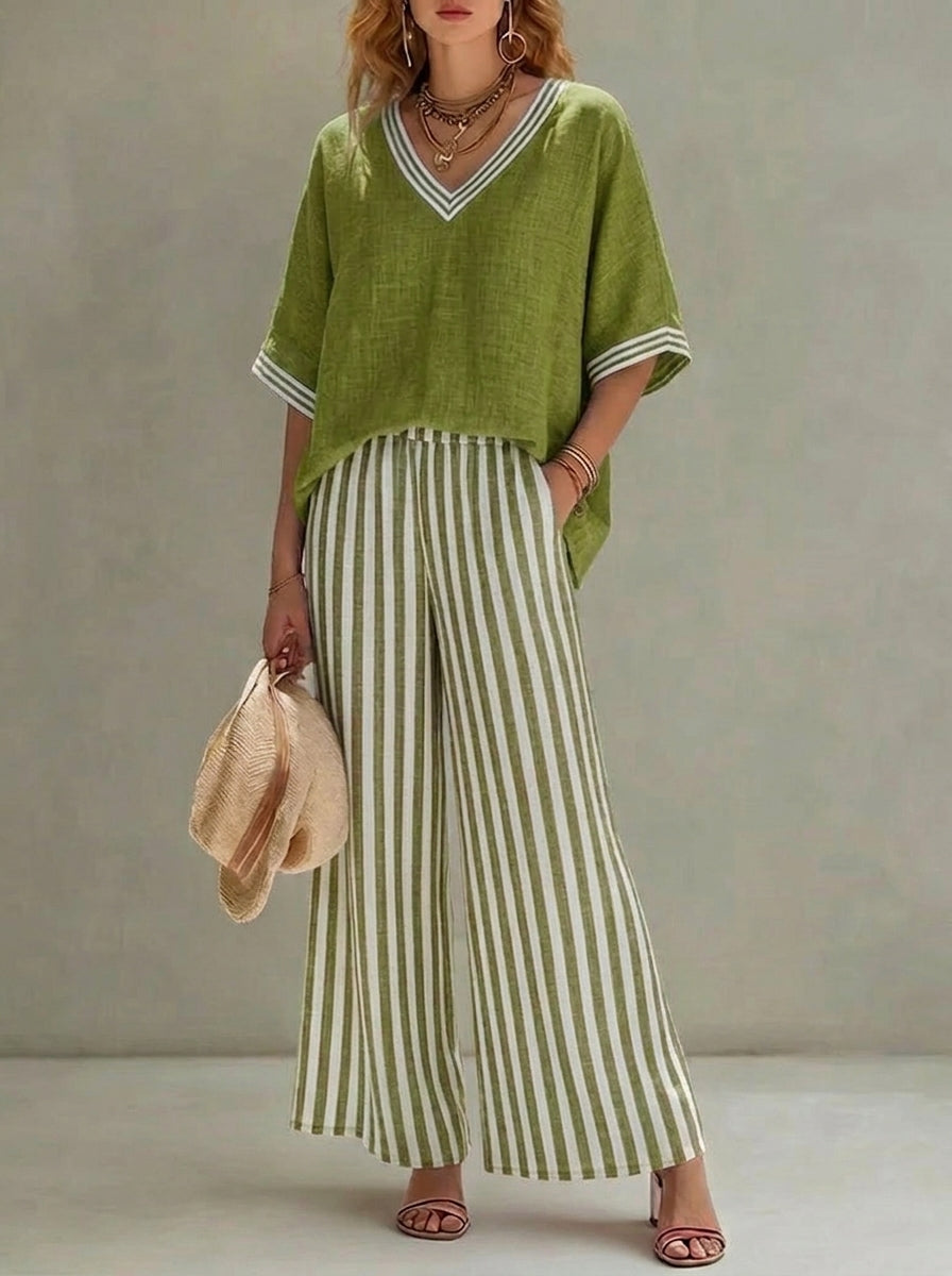 Conjunto Mujer de Rayas Ajuste Casual Elegante