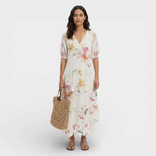Vestido Maxi Mujer Estilo Boho Escote en Pico - Mavetta