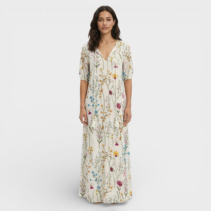 Vestido Maxi Mujer Estilo Boho Escote en Pico