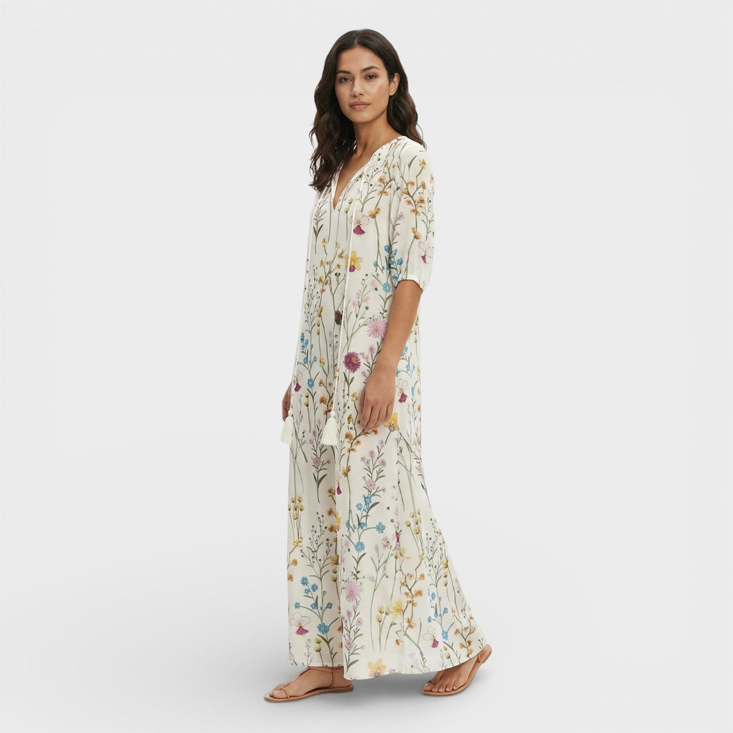 Vestido Maxi Mujer Estilo Boho Escote en Pico