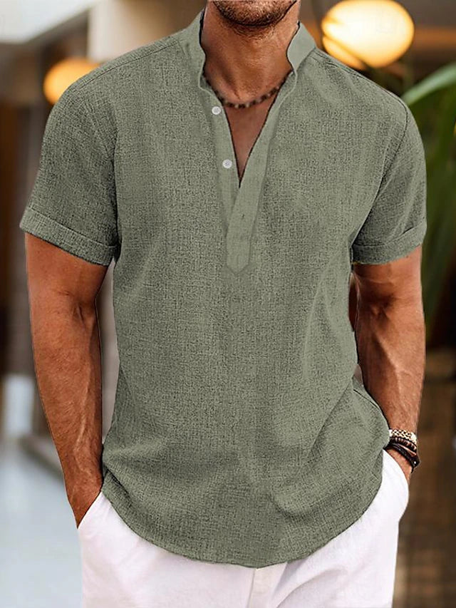 Camiseta hombre manga corta cuello henley diseño casual