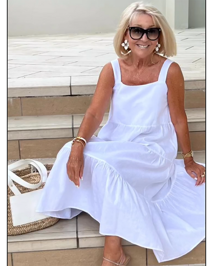 Vestido maxi mujer sin mangas capas corte suelto
