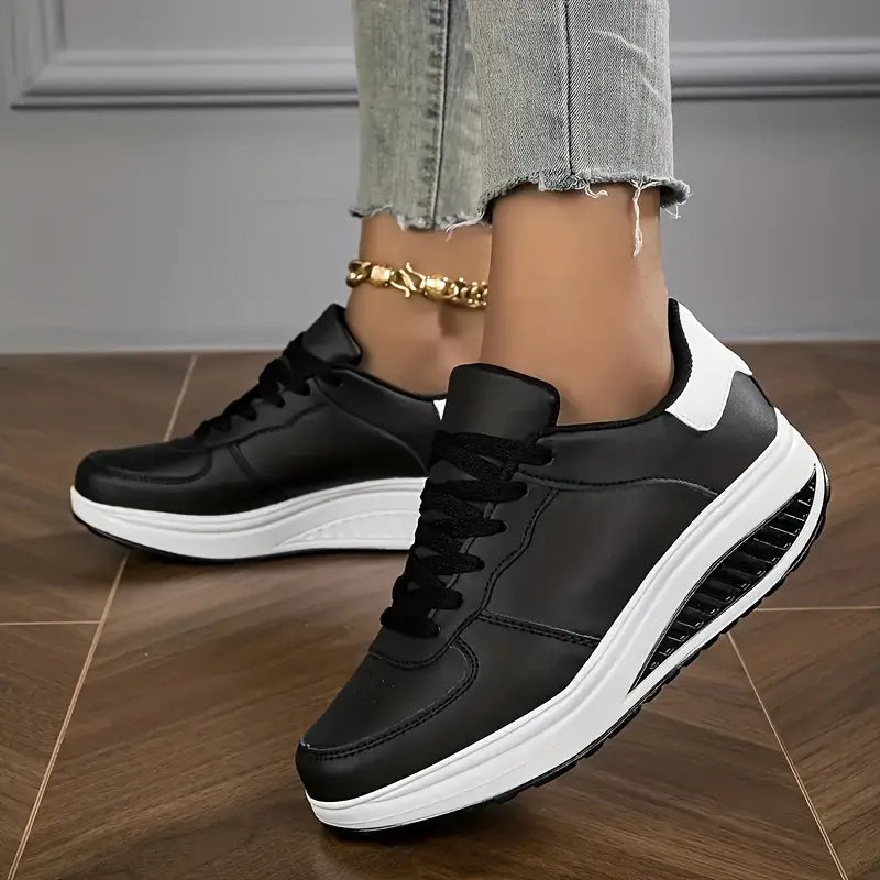 Zapatillas Mujer Plataforma Cuero Sintético Cordones Suela Gruesa