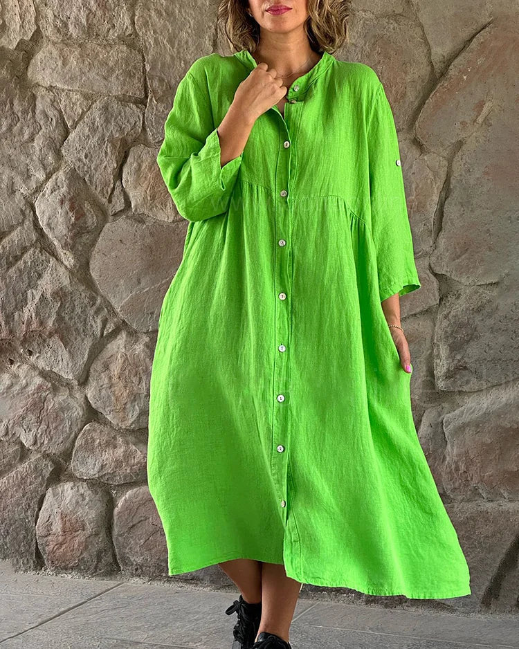 Vestido camisero mujer Algodón Corte holgado cierre botones