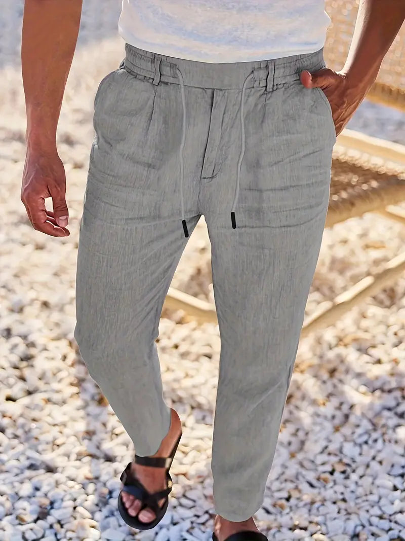 Pantalones Lino Hombre Anchos Cordón Ajustable