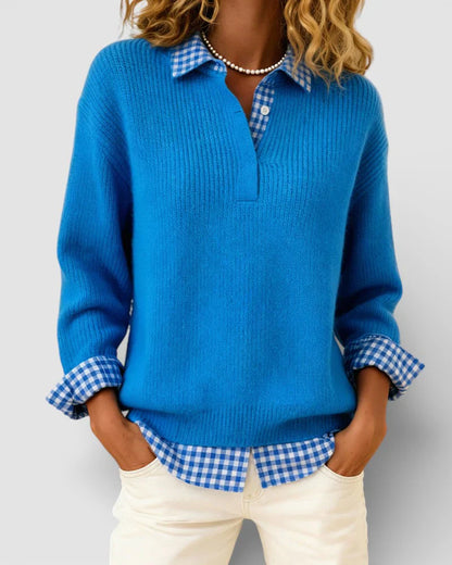 Jersey Mujer de Punto con Detalle de Camisa Cuadros