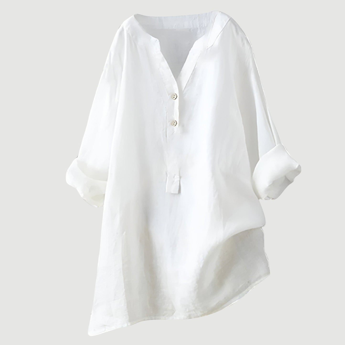 Blusa Mujer Poliéster Cuello Henley Manga Larga Bajo Asimétrico