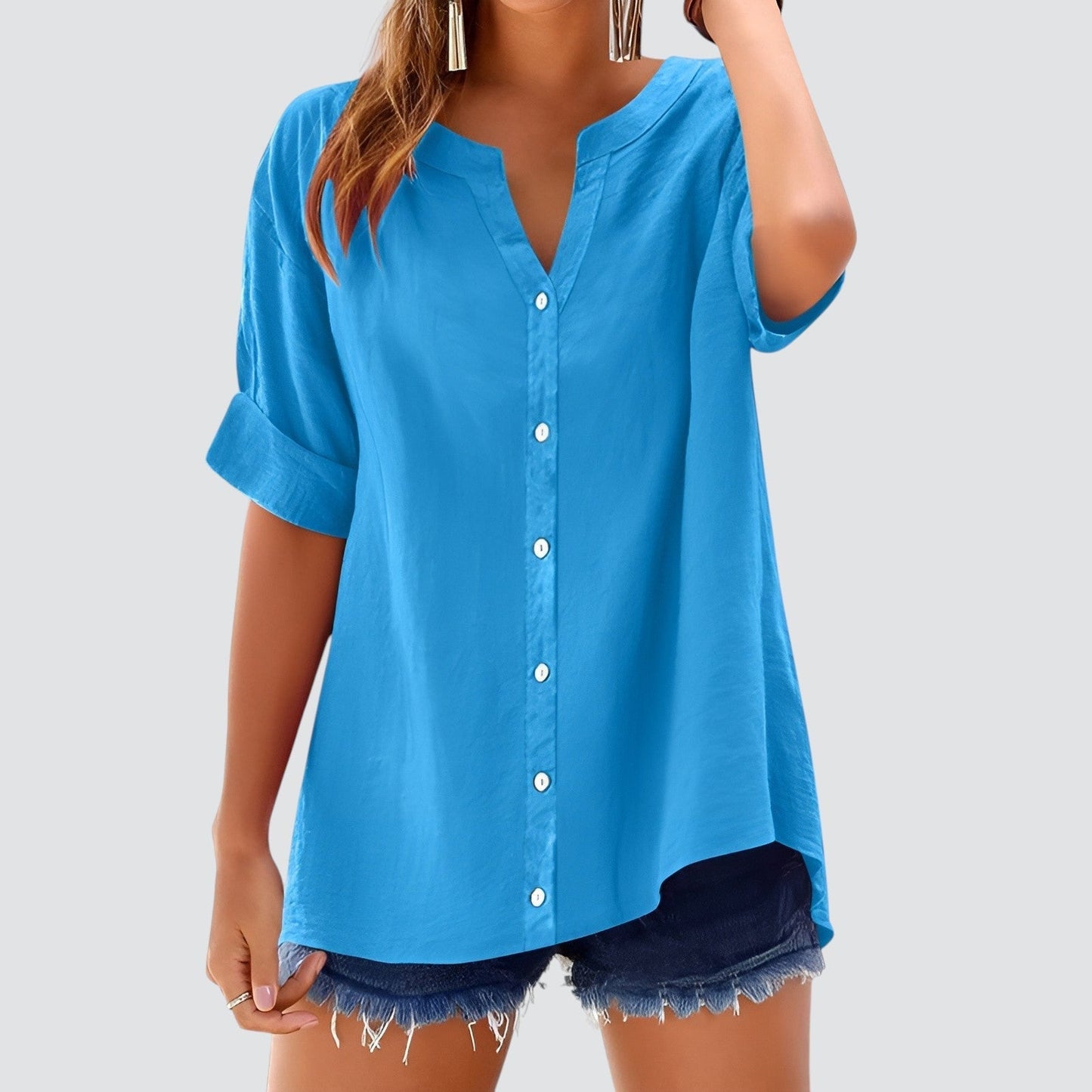 Blusa mujer con escote en V y botones frontales