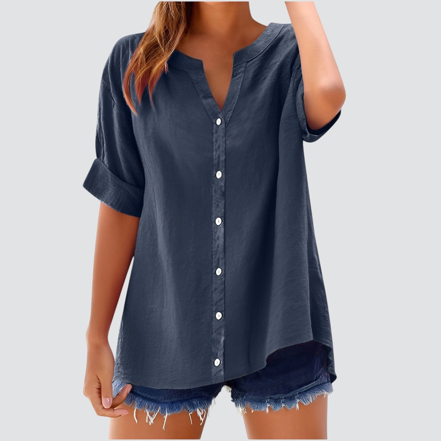 Blusa mujer con escote en V y botones frontales