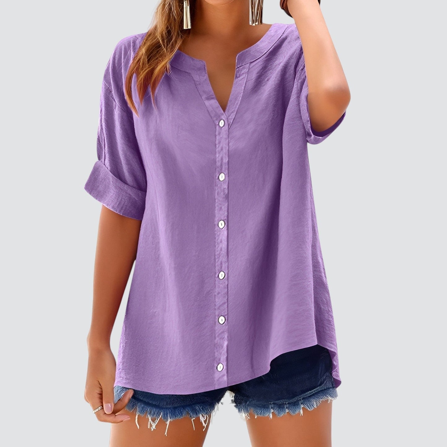 Blusa mujer con escote en V y botones frontales