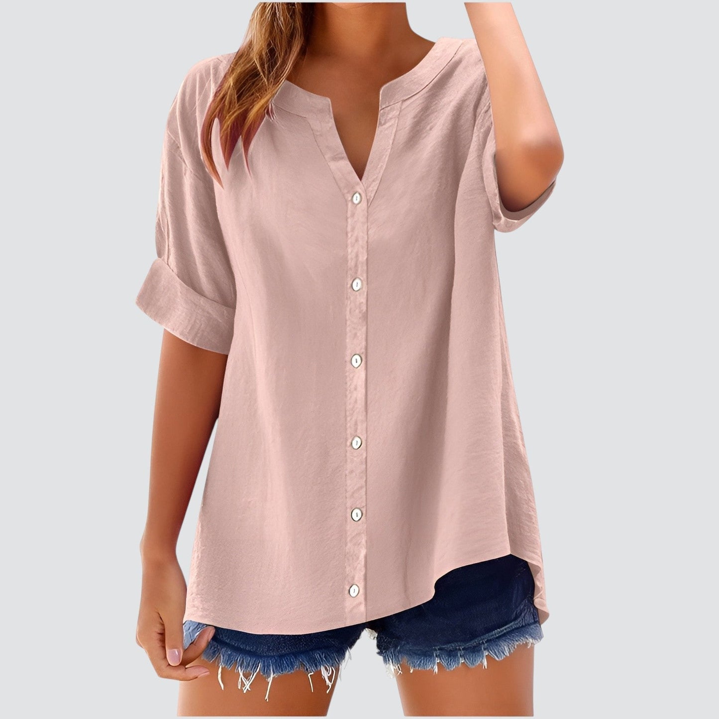 Blusa mujer con escote en V y botones frontales