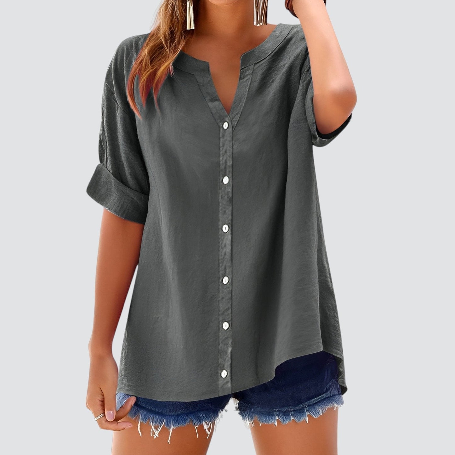 Blusa mujer con escote en V y botones frontales