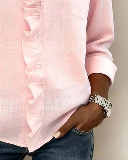 Blusa Mujer de Gasa Cuello en V Volantes Corte Fluido