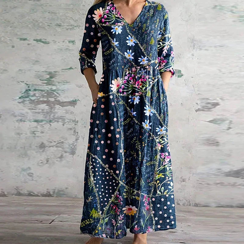 Vestido Maxi Mujer Estilo Vintage Ajuste Retro