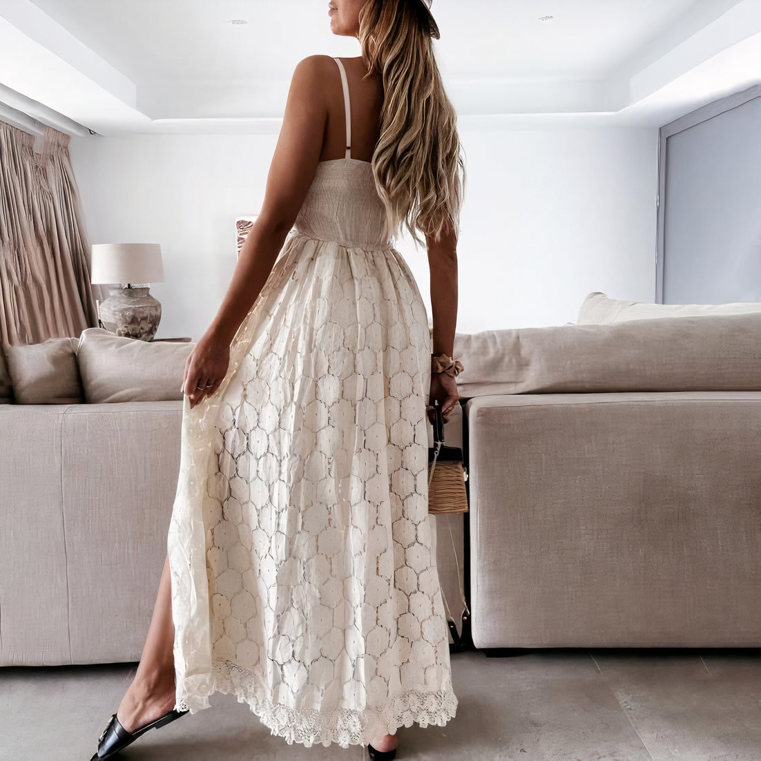 Vestido Mini Mujer Ligero Escote en V Estilo Veraniego