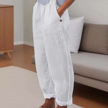 Pantalón Mujer de Lino Talle Alto Corte Relajado