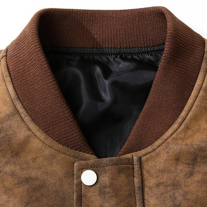 Chaqueta Bomber Hombre de Ante Corte Entallado Puños Ribeteados