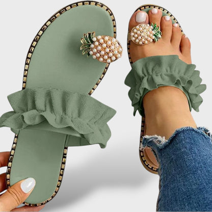 Sandalias Planas Mujer Estilo Boho con Perlas