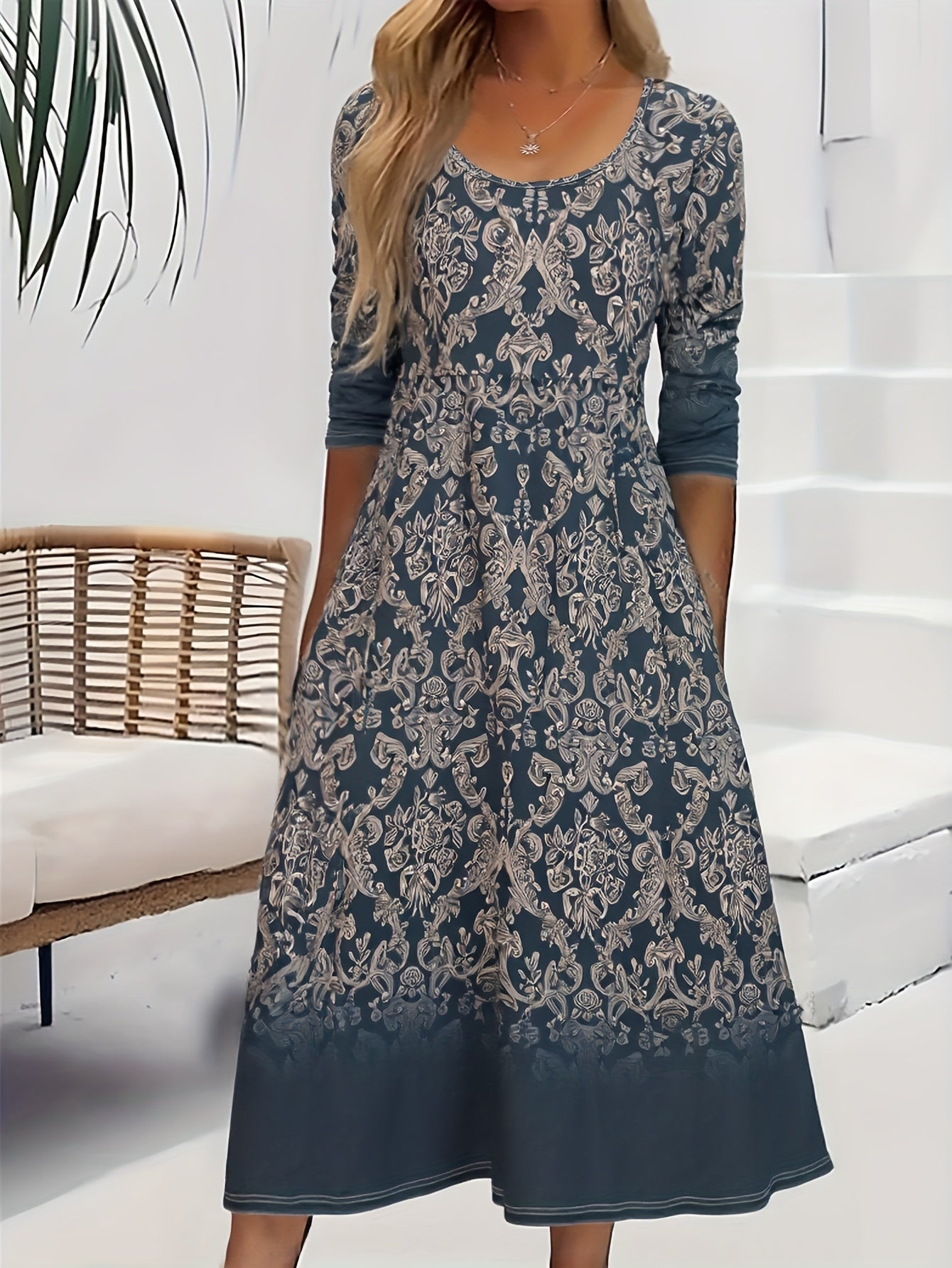 Vestido Midi Mujer Estampado Botánico Corte Ajustado - Mavetta