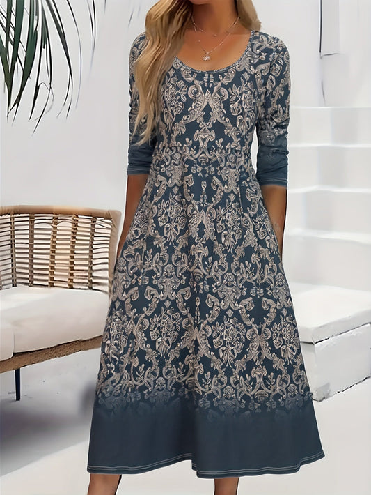 Vestido Midi Mujer Estampado Botánico Corte Ajustado - Mavetta