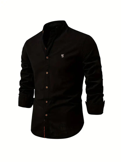 Camisa Hombre Slim Fit Algodón Cuello Mao Manga Larga
