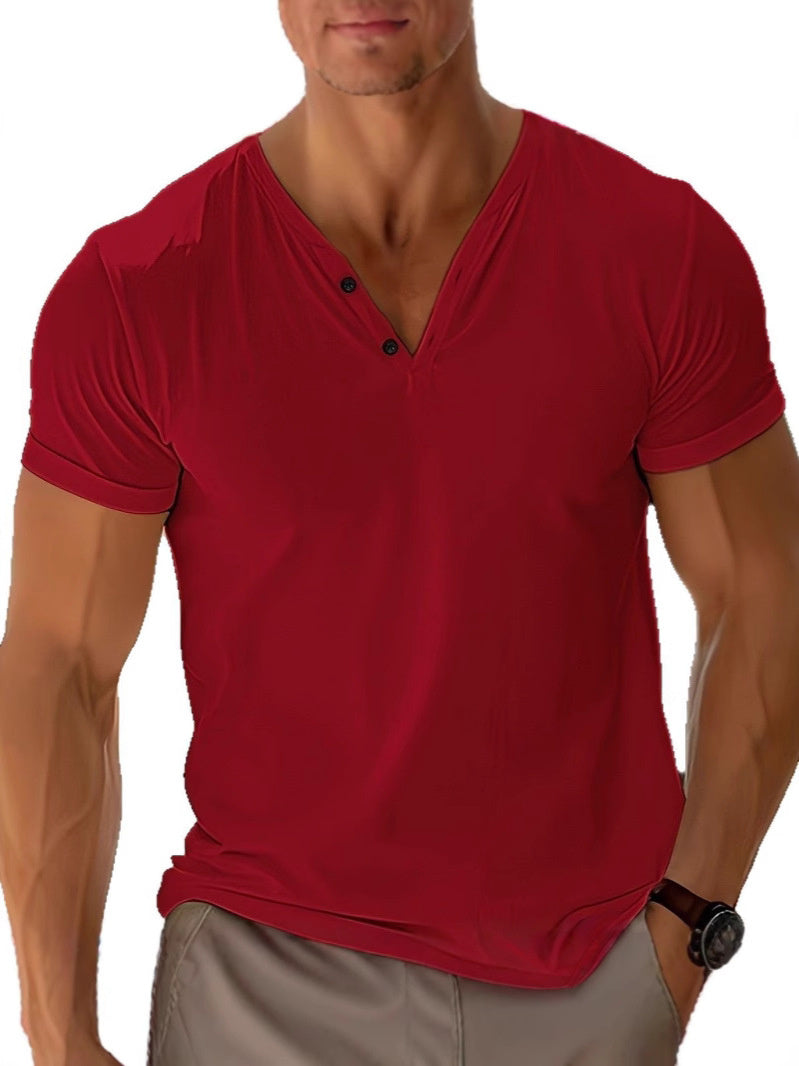 Camiseta hombre Algodón Manga corta Cuello en V Botones