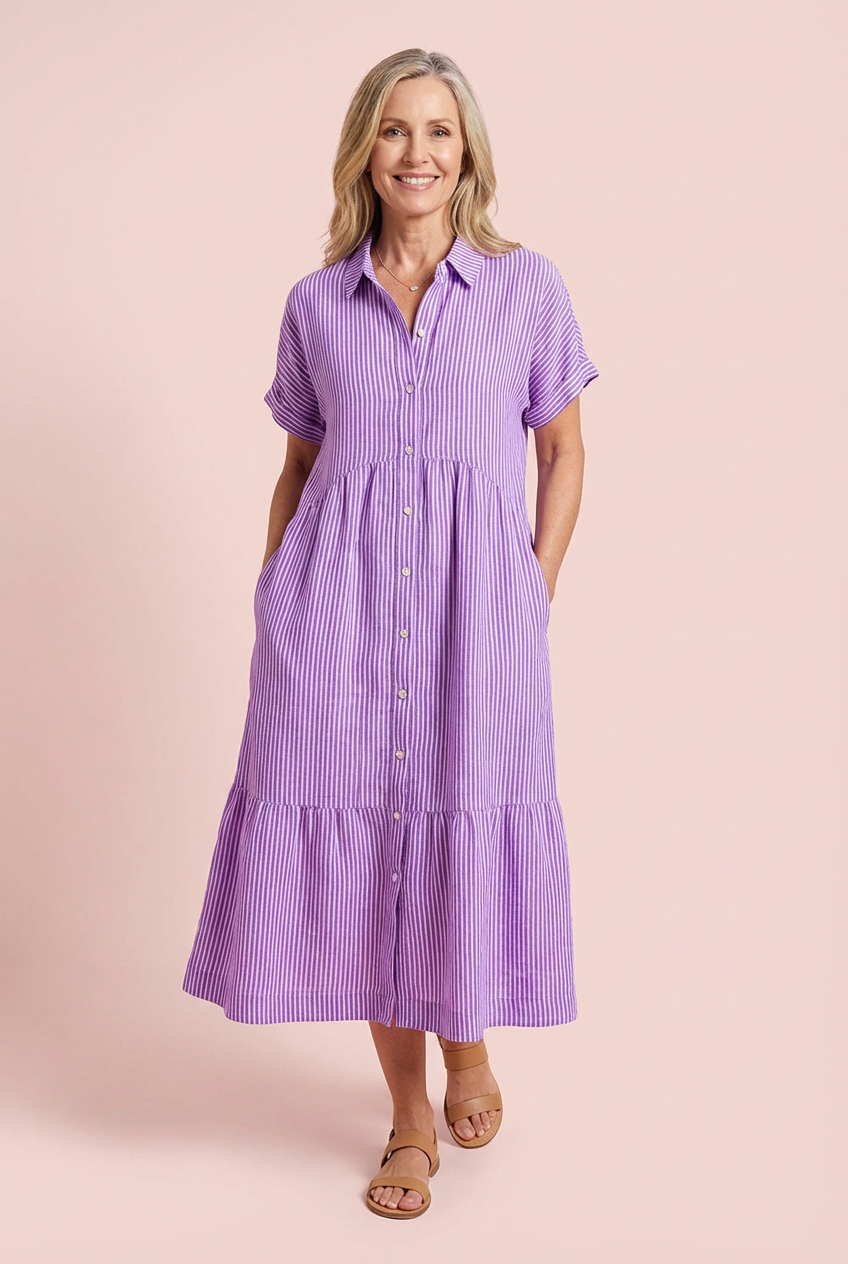 Vestido largo mujer con botones y manga corta ligero verano