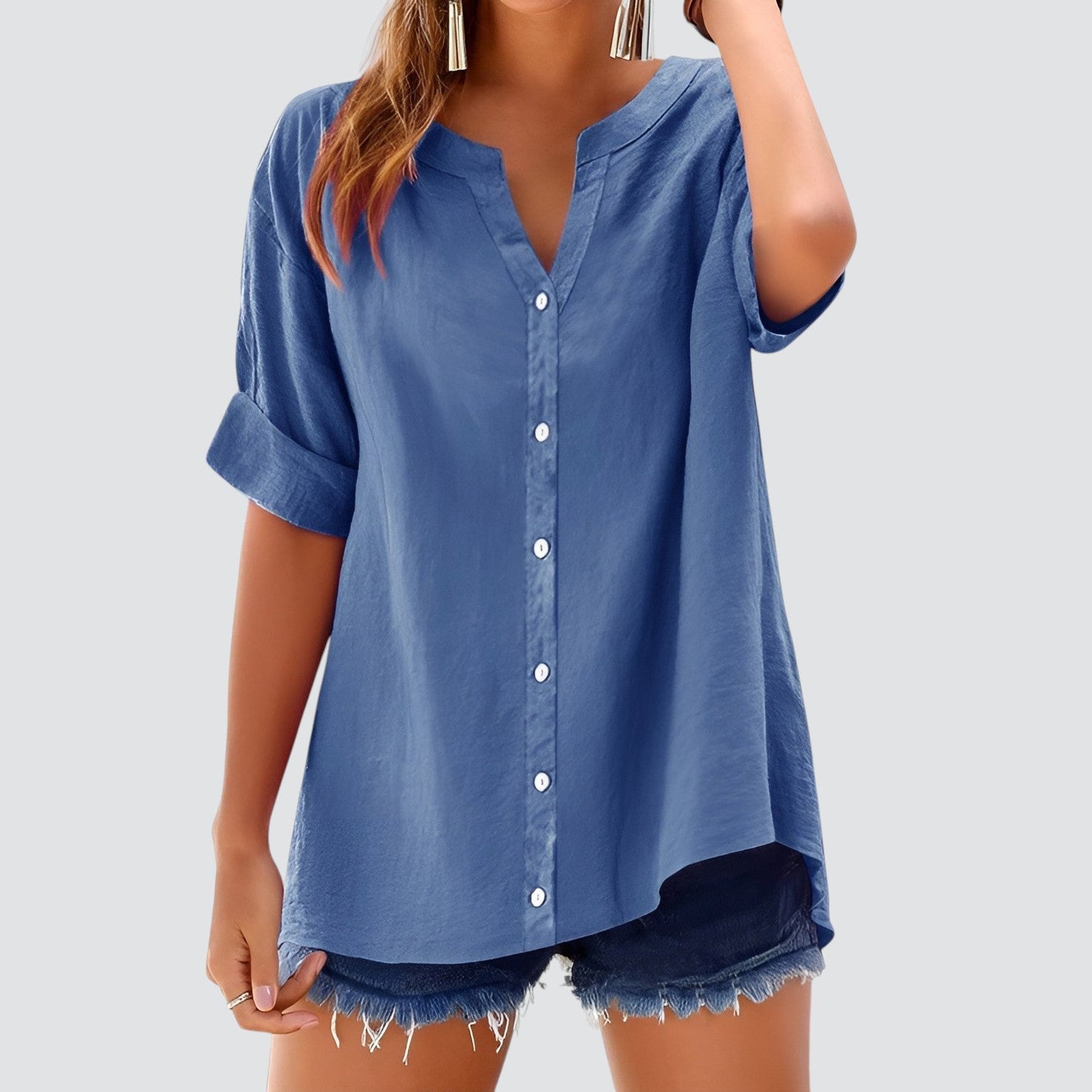Blusa mujer con escote en V y botones frontales