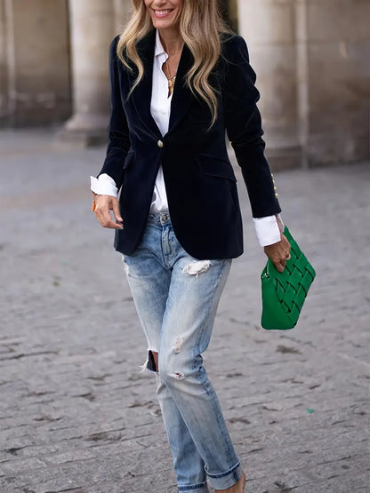 Blazer Mujer de Terciopelo Elegante Corte Clásico