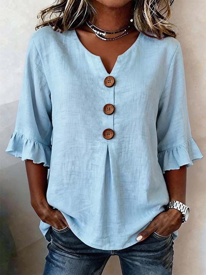 Blusa mujer botones manga volante ligera elegante