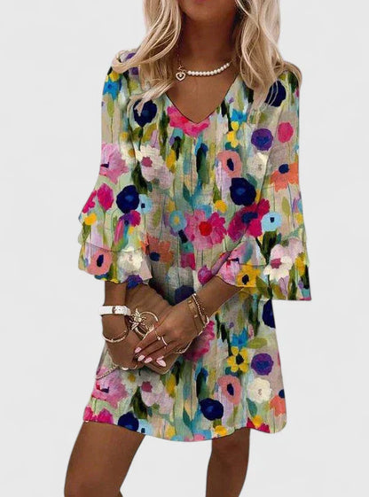 Vestido mini mujer con estampado floral mangas largas corte suelto