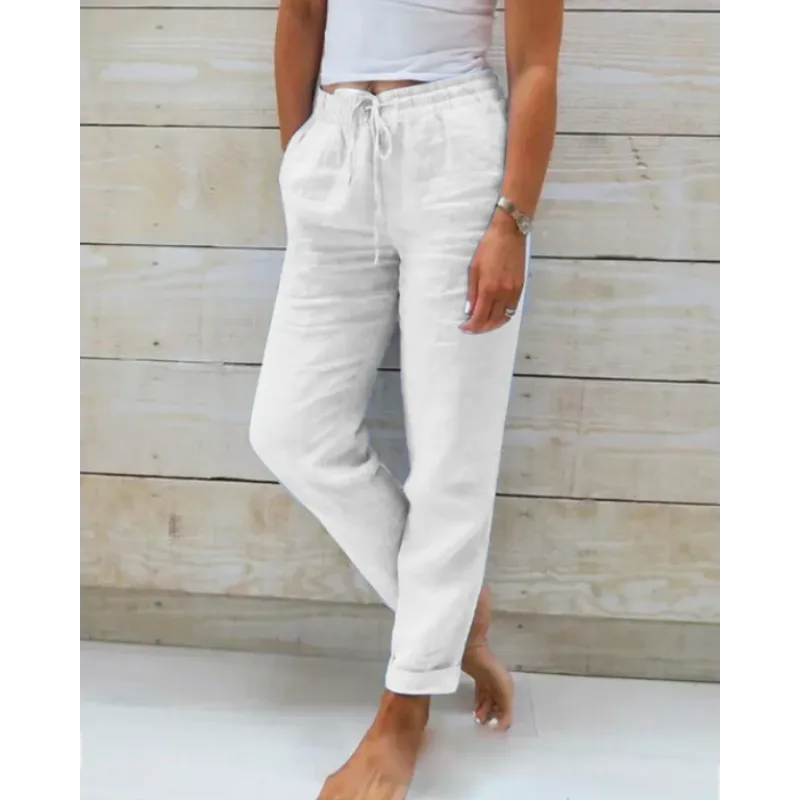 Pantalones mujer con corte relajado y cordón ajustable