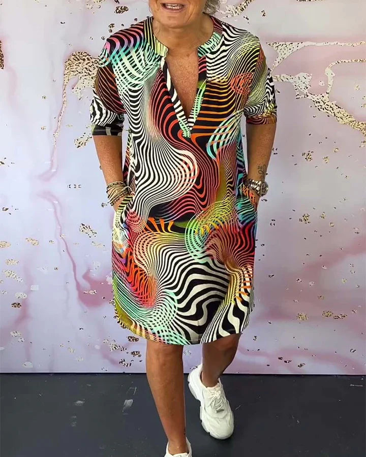 Vestido Mujer con Cuello en V y Estampado