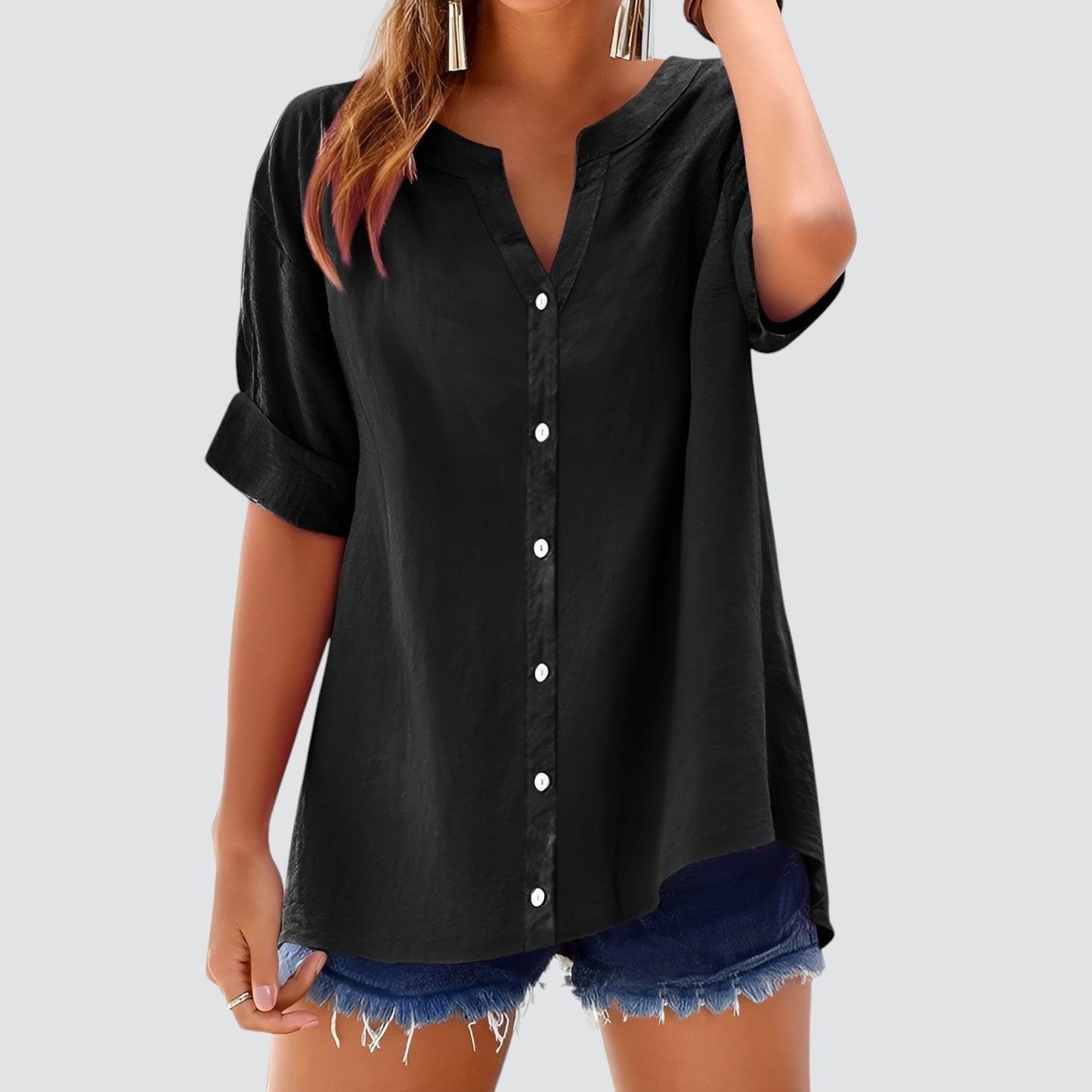 Blusa mujer con escote en V y botones frontales