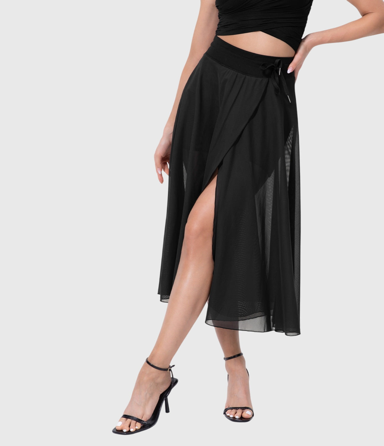 Falda Midi Mujer Talle Alto Cordón Ajustable Acampanada