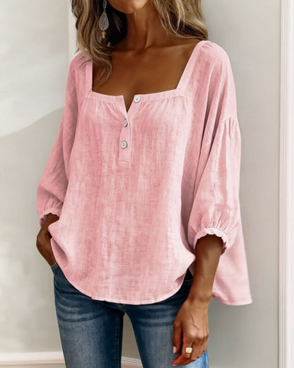 Blusa Mujer Escote Cuadrado Botones Ajuste Clasico
