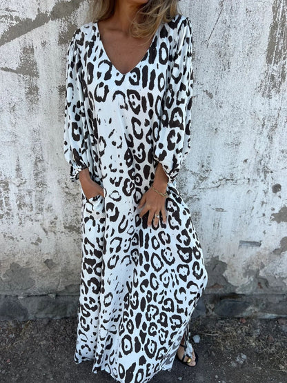Vestido mujer Estampado animal Escote en V Bolsillos laterales