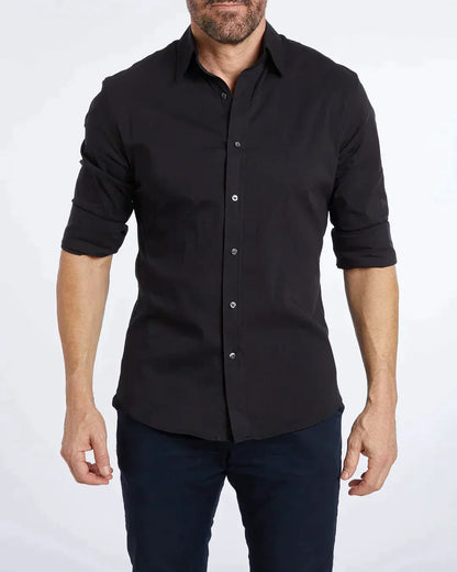 Camisa Hombre Manga Larga Cremallera Cuello Clásico