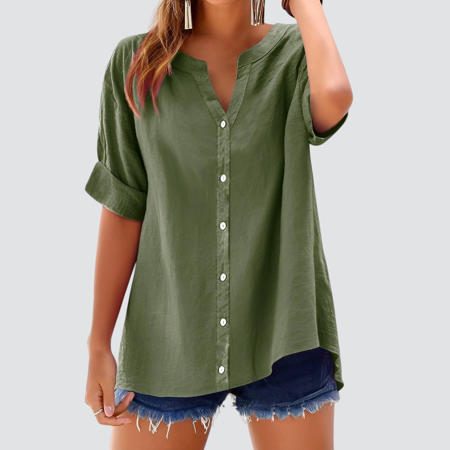 Blusa mujer con escote en V y botones frontales - Mavetta