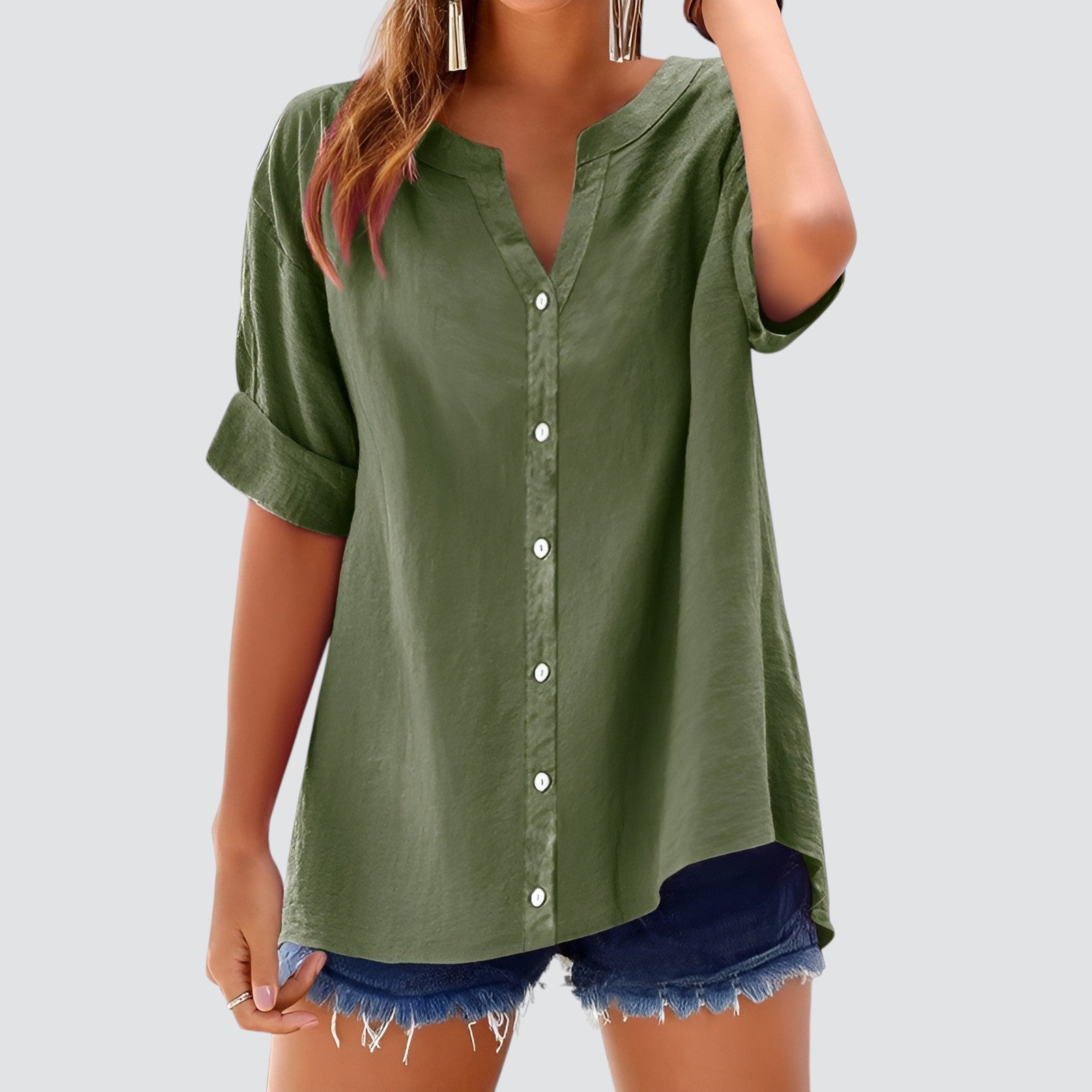 Blusa mujer con escote en V y botones frontales - Mavetta