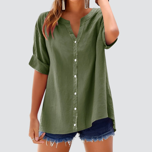 Blusa mujer con escote en V y botones frontales - Mavetta