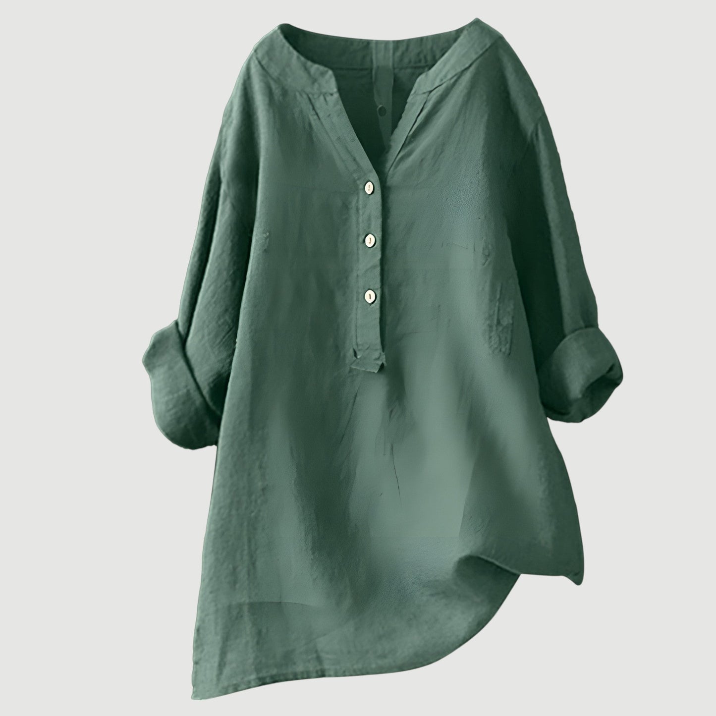 Blusa Mujer Poliéster Cuello Henley Manga Larga Bajo Asimétrico